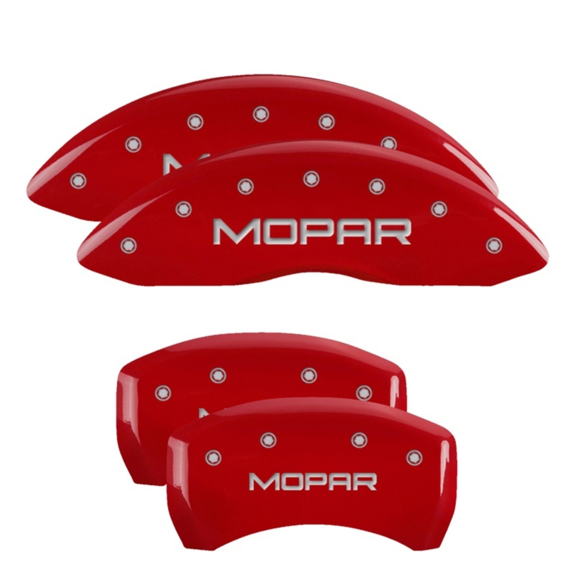 Picture of MGP 4 Caliper Covers Engraved Front & Rear MOPAR Red finish silver ch