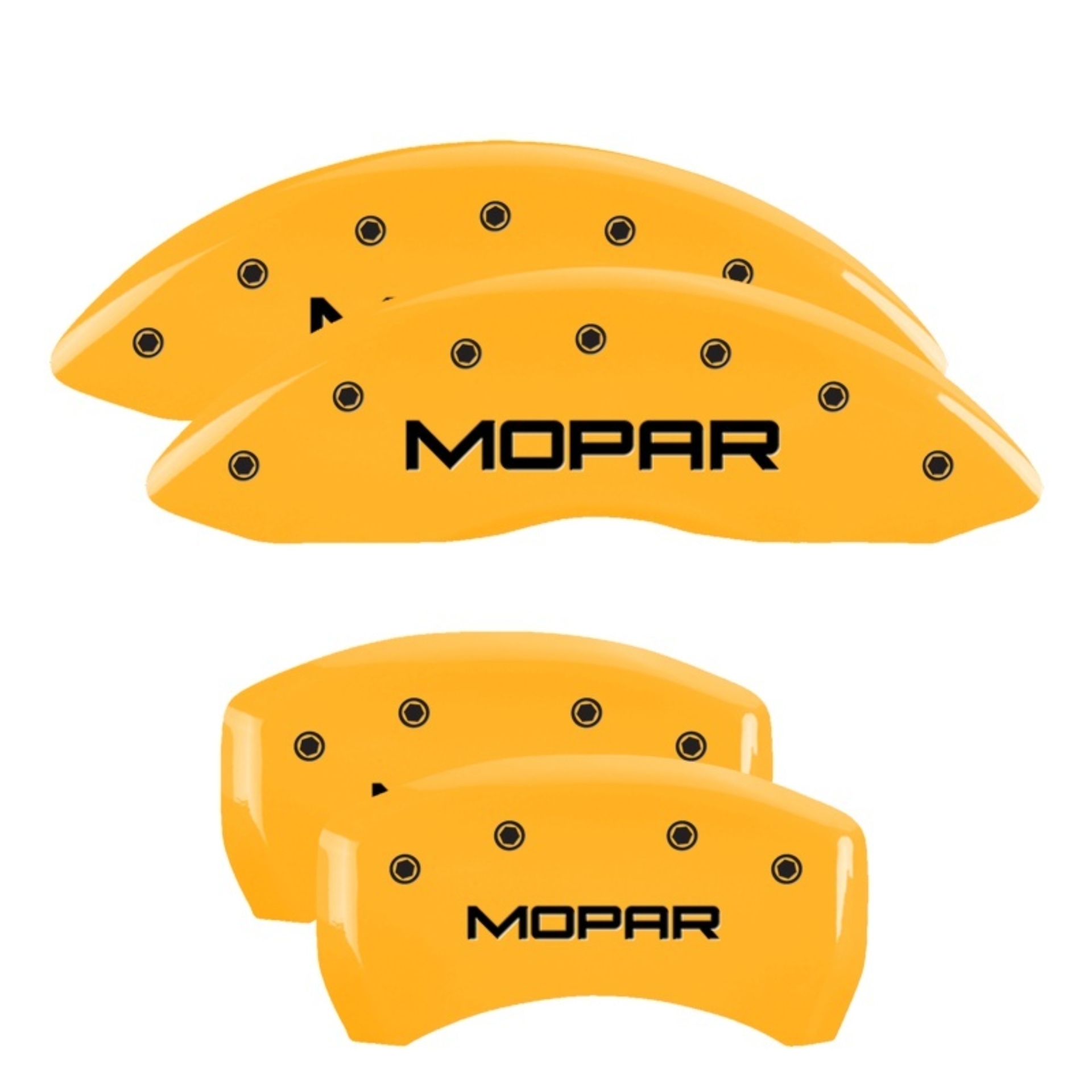 Picture of MGP 4 Caliper Covers Engraved Front & Rear MOPAR Yellow finish black ch