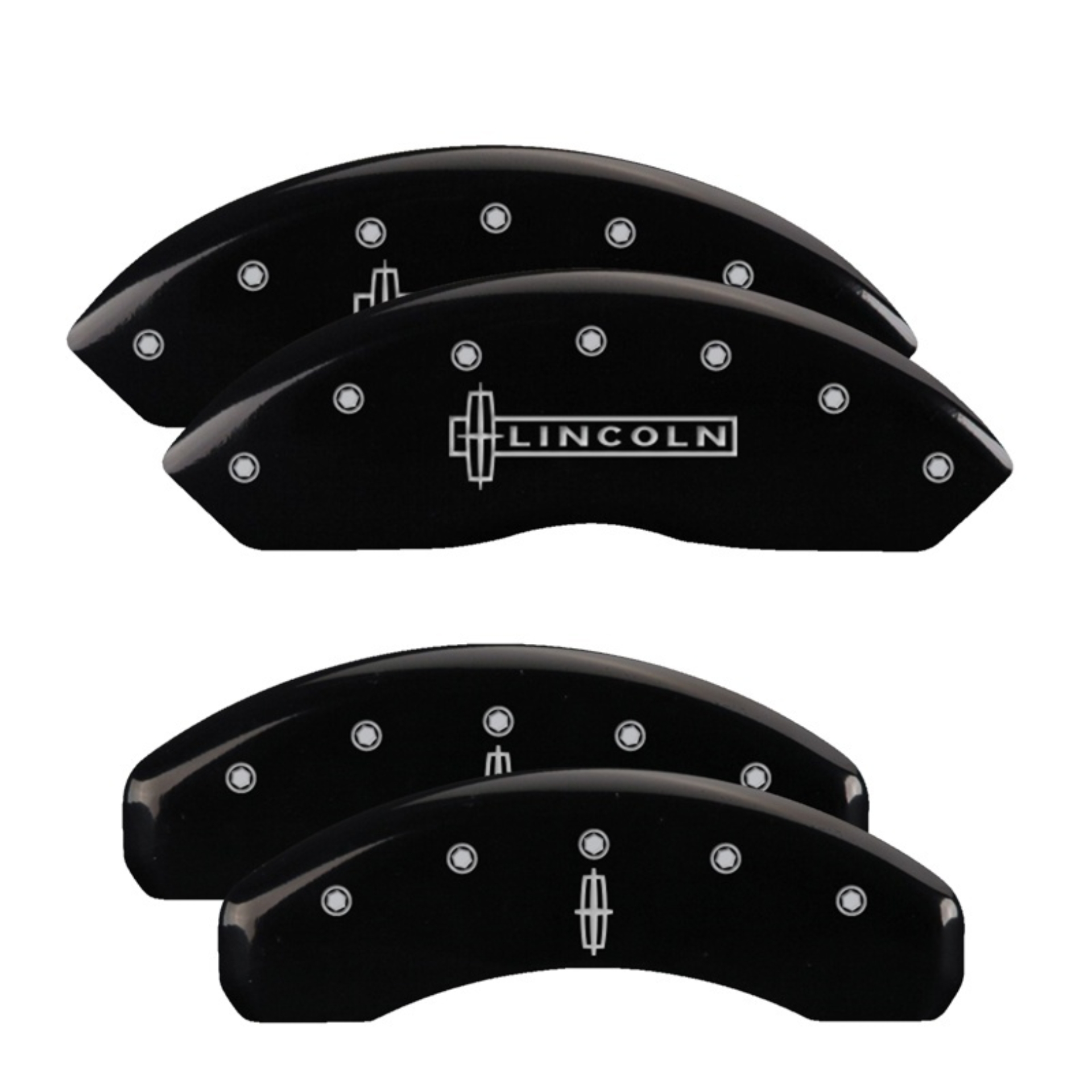 Picture of MGP 4 Caliper Covers Engraved Front Lincoln Engraved Rear Star logo Black finish silver ch