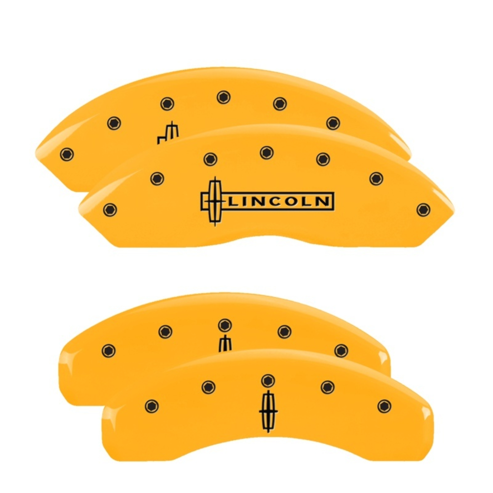 Picture of MGP 4 Caliper Covers Engraved Front Lincoln Engraved Rear Star logo Yellow finish black ch