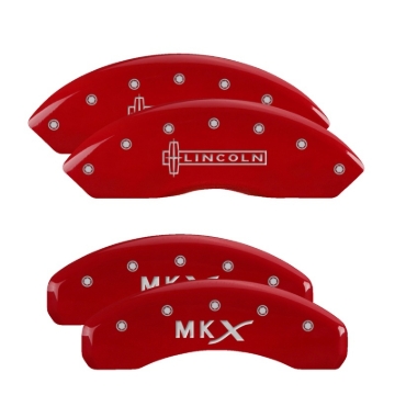 Picture of MGP 4 Caliper Covers Engraved Front Lincoln Engraved Rear MKX Red finish silver ch