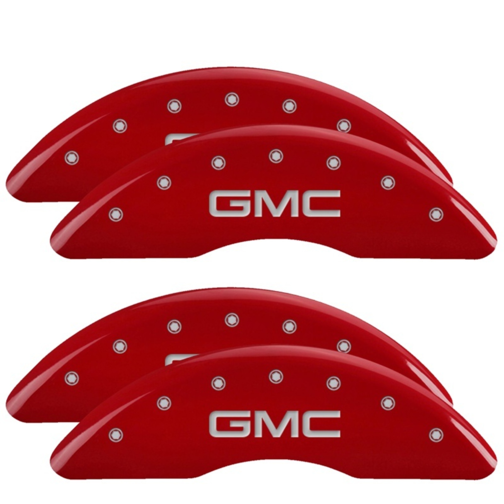 Picture of MGP 4 Caliper Covers Engraved Front & Rear GMC Red finish silver ch