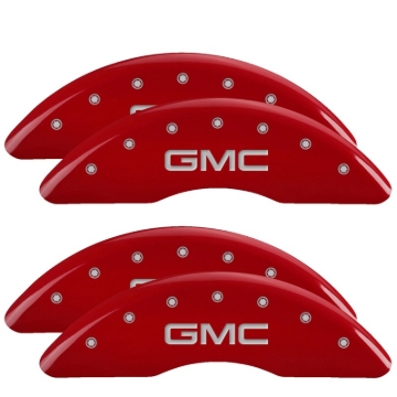 Picture of MGP 4 Caliper Covers Engraved Front & Rear GMC Red finish silver ch
