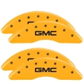 Picture of MGP 4 Caliper Covers Engraved Front & Rear GMC Yellow finish black ch