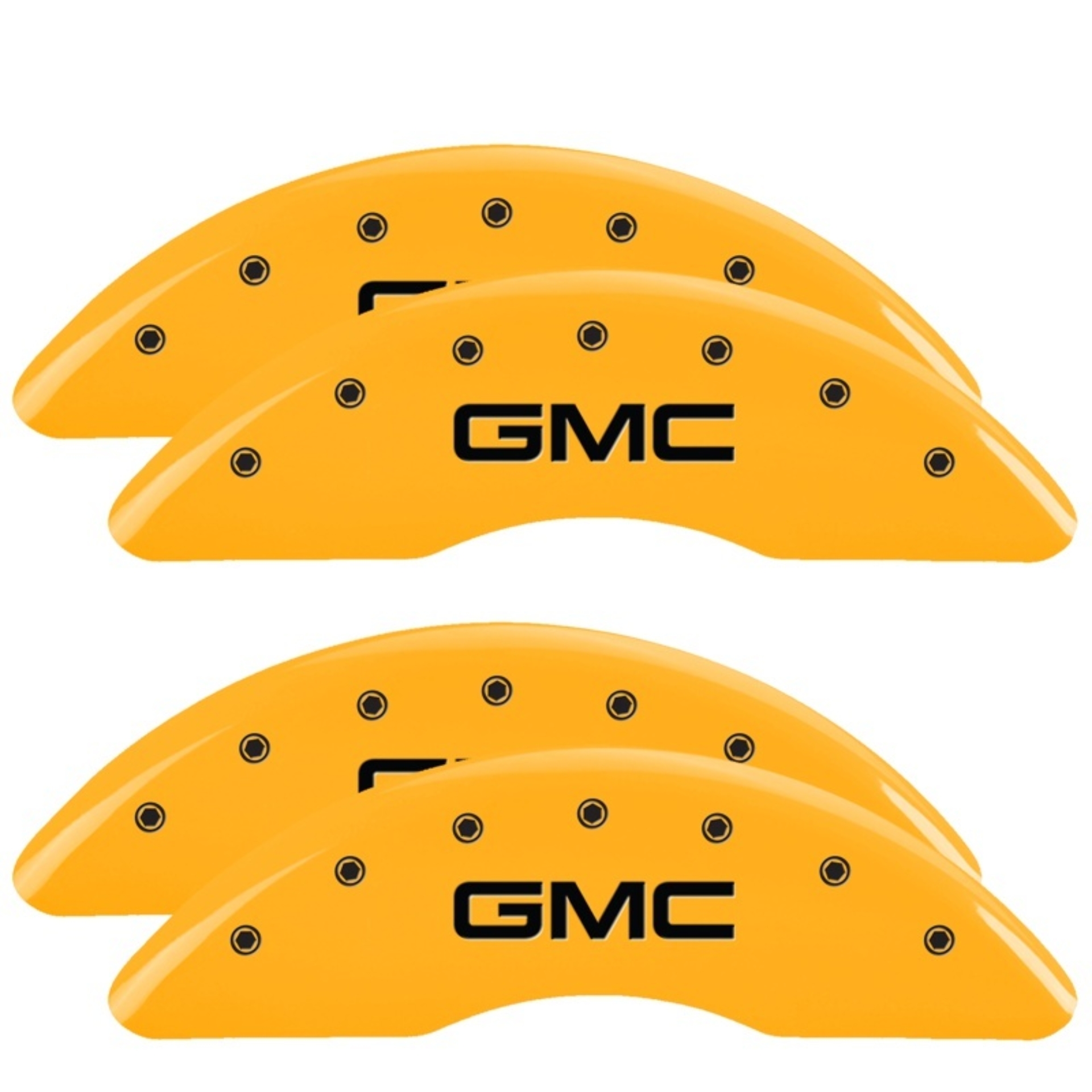 Picture of MGP 4 Caliper Covers Engraved Front & Rear GMC Yellow finish black ch