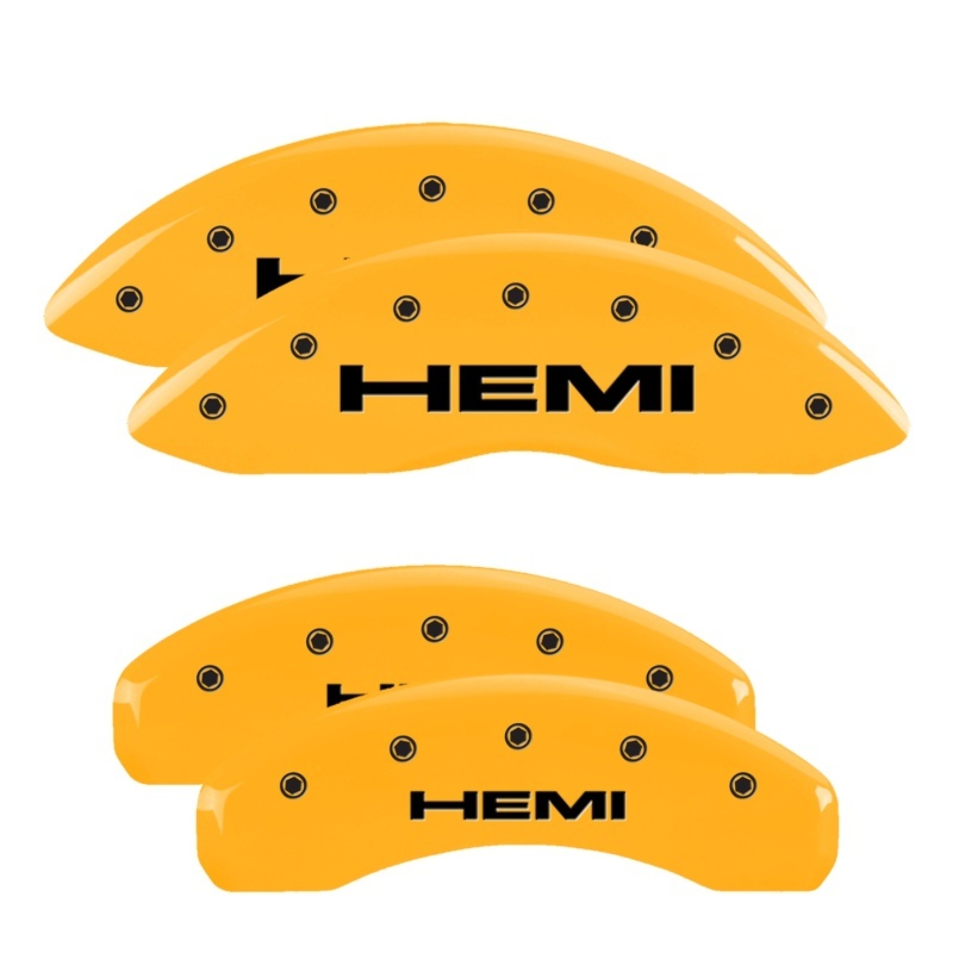 Picture of MGP 4 Caliper Covers Engraved Front & Rear Hemi Yellow finish black ch