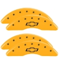 Picture of MGP 4 Caliper Covers Engraved Front & Rear Bowtie Yellow finish black ch