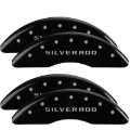 Picture of MGP 4 Caliper Covers Engraved Front & Rear Silverado Black finish silver ch