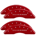 Picture of MGP 4 Caliper Covers Engraved Front & Rear Silverado Red finish silver ch