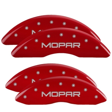 Picture of MGP 4 Caliper Covers Engraved Front & Rear MOPAR Red finish silver ch