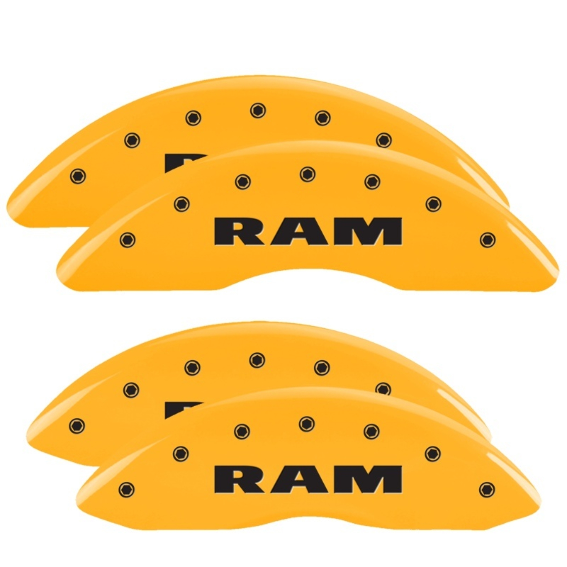 Picture of MGP 4 Caliper Covers Engraved Front & Rear RAM Yellow finish black ch
