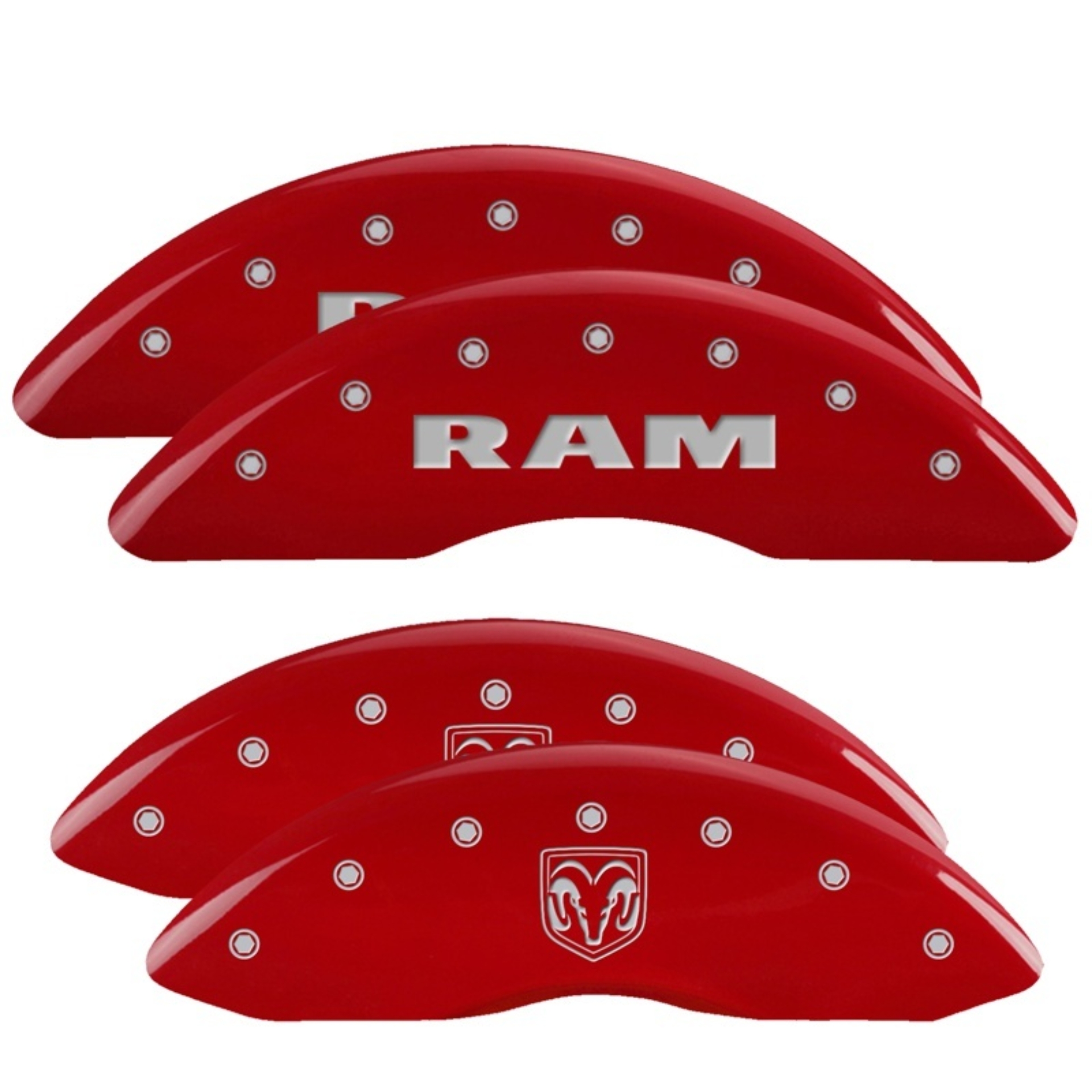 Picture of MGP 4 Caliper Covers Engraved Front RAM Engraved Rear RAMHEAD Red finish silver ch