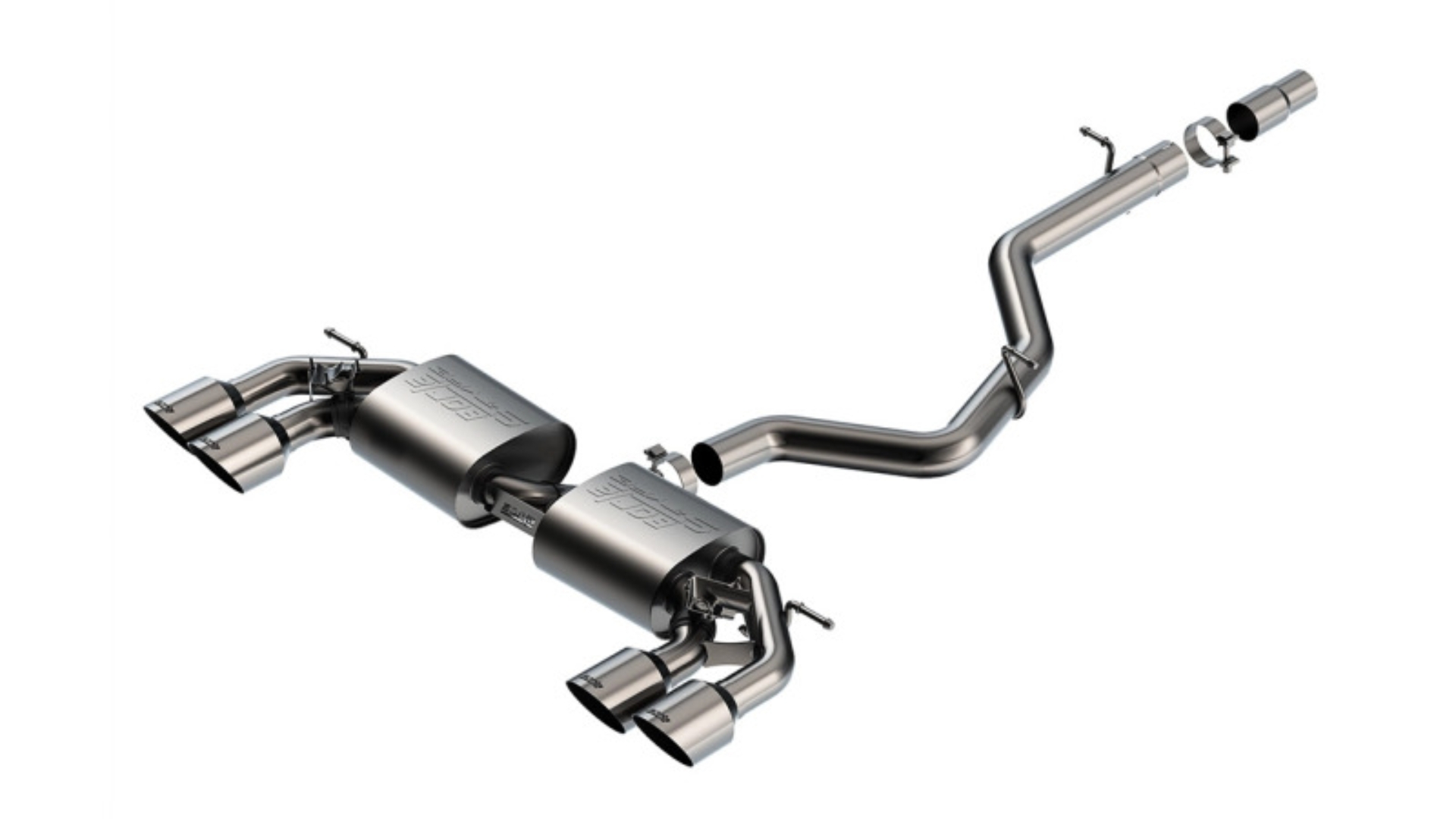 Picture of Borla 22-25 Volkswagen Golf R S-type Cat-Back Exhaust - Dual 4.5in Stainless Brushed Tips w/ Logo