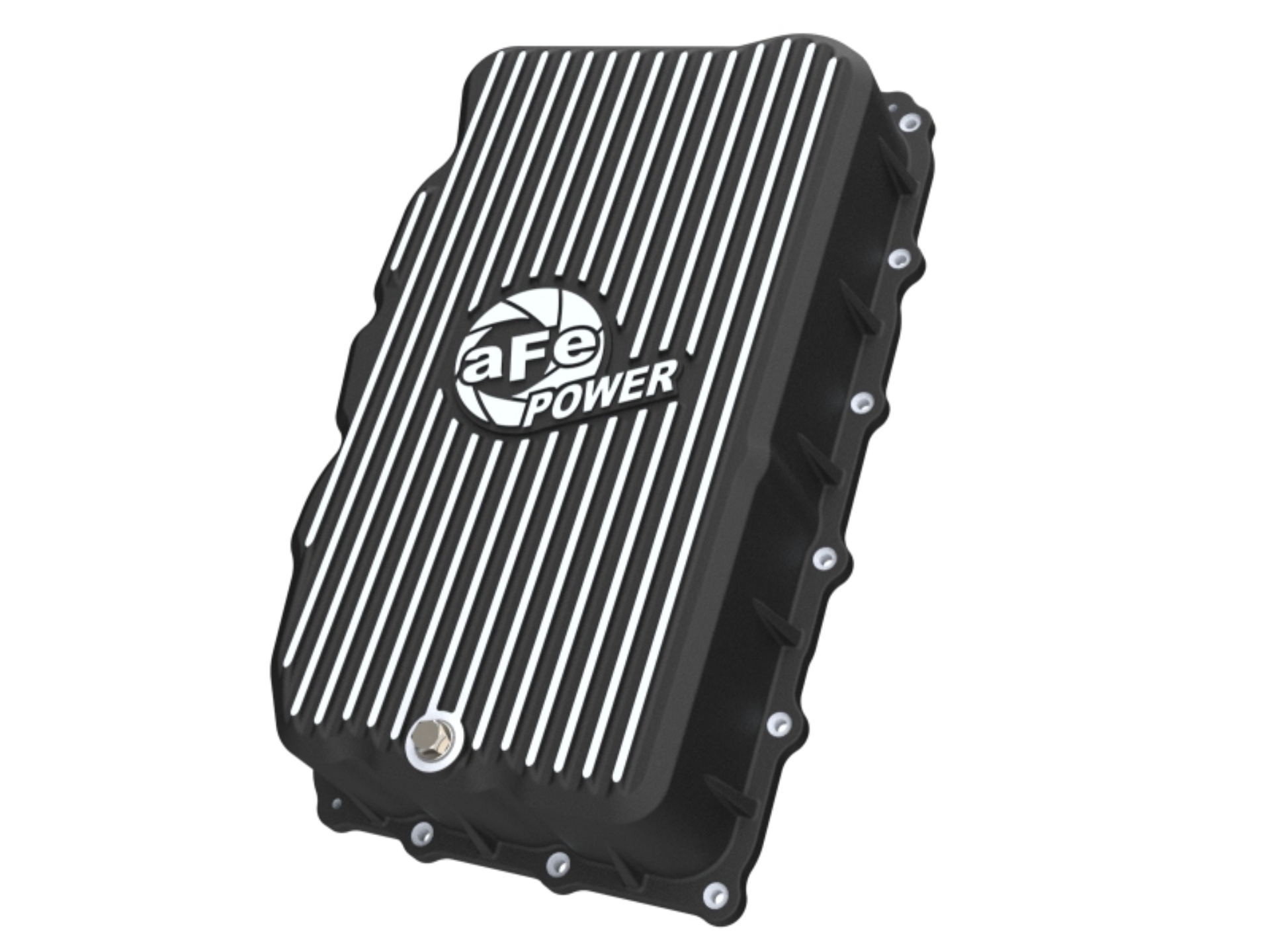 Picture of aFe 20-26 GM Trucks L6 3.0L Transmission Pan - Black w/ Machined Fins