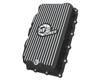 Picture of aFe 20-26 GM Trucks L6 3.0L Transmission Pan - Black w/ Machined Fins