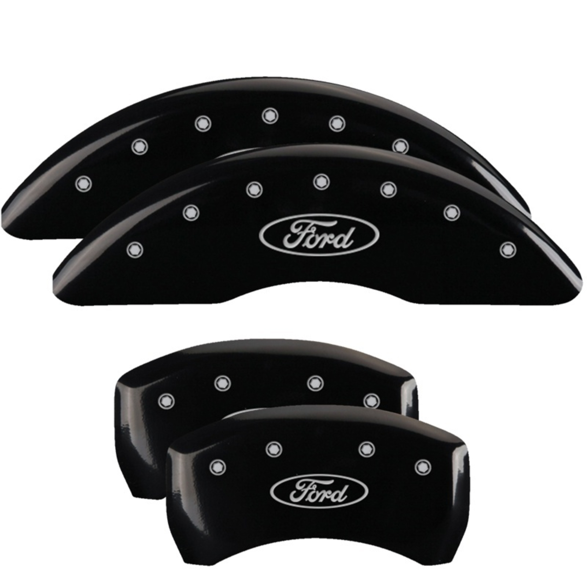 Picture of MGP 4 Caliper Covers Engraved Front & Rear 24-25 Ford Mustang EcoBoost - Black w/ Oval Logo