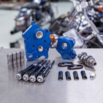 Picture of S&S Cycle 2017+ Oil Cooled M8 Models Chain Drive 465C Cam Chest Kit w/ Blk Pushrod Tubes - Incl. VVT
