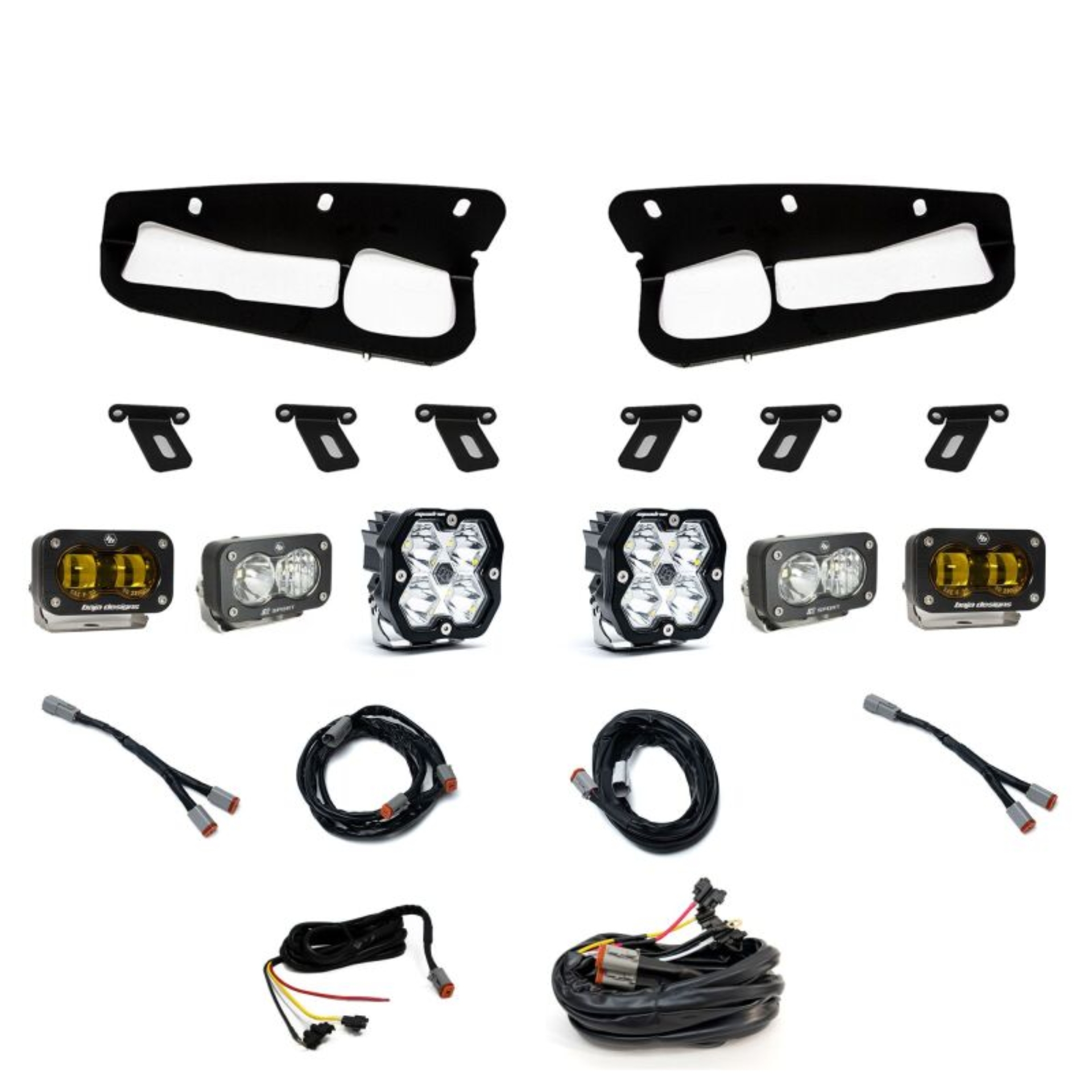 Picture of Baja Designs 21-25 Ford Bronco Squadron 2.0 Sport (Spot) & S2 Sprt D/C Clr /S2 SAE Ambr ST Bmpr w/UP