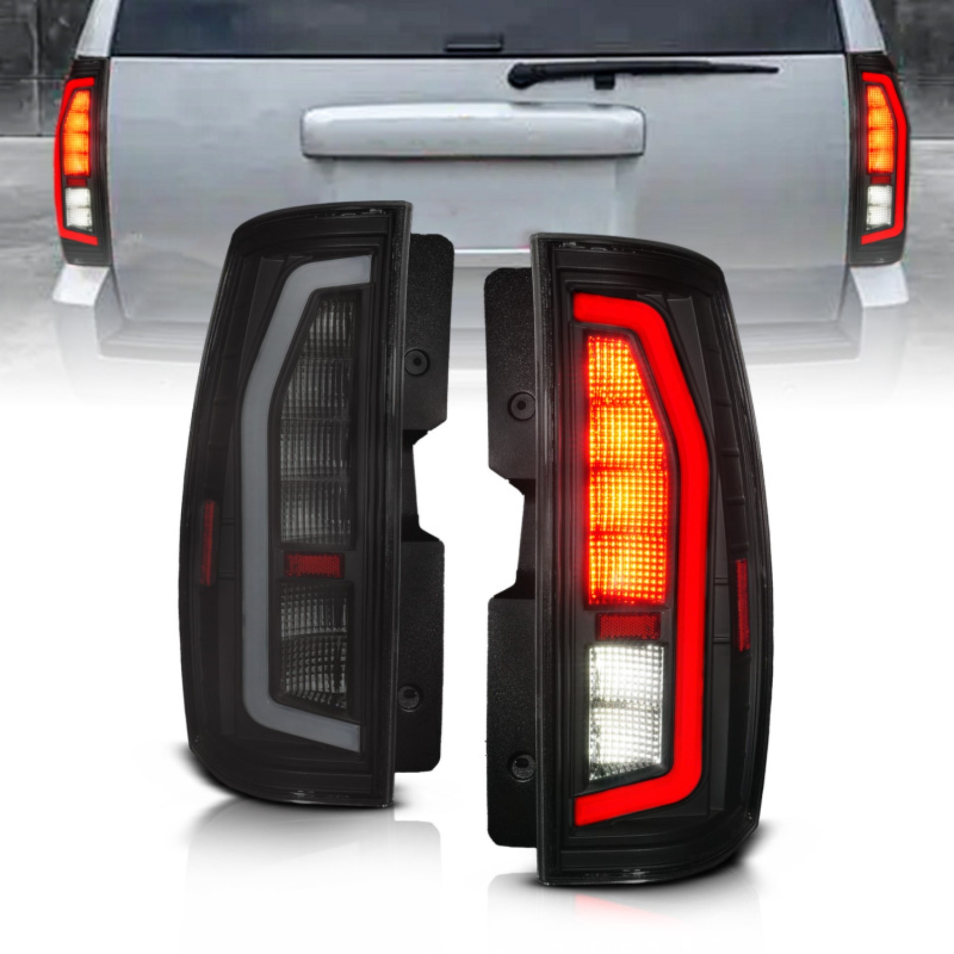 Picture of Anzo 07-14 Chevrolet Suburban / 07-14 GMC Yukon Black Full LED Tail Light Plank Style w/ Smoke Lens