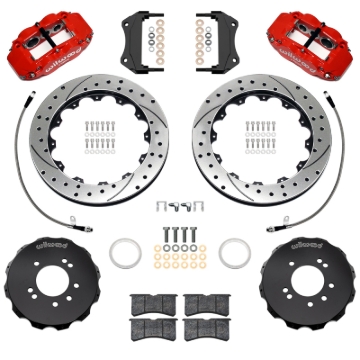 Picture of Wilwood 99-02 Nissan Skyline Superlite 6R Front BBK w/ 12.88in Slotted Rotors & Flexlines - Red