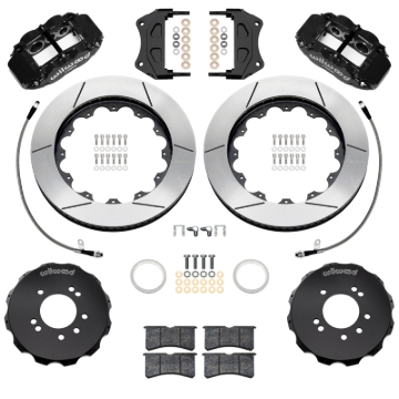 Picture of Wilwood 99-02 Nissan Skyline Superlite 6R Front BBK w/ 14in Slotted Rotors & Flexlines - Black