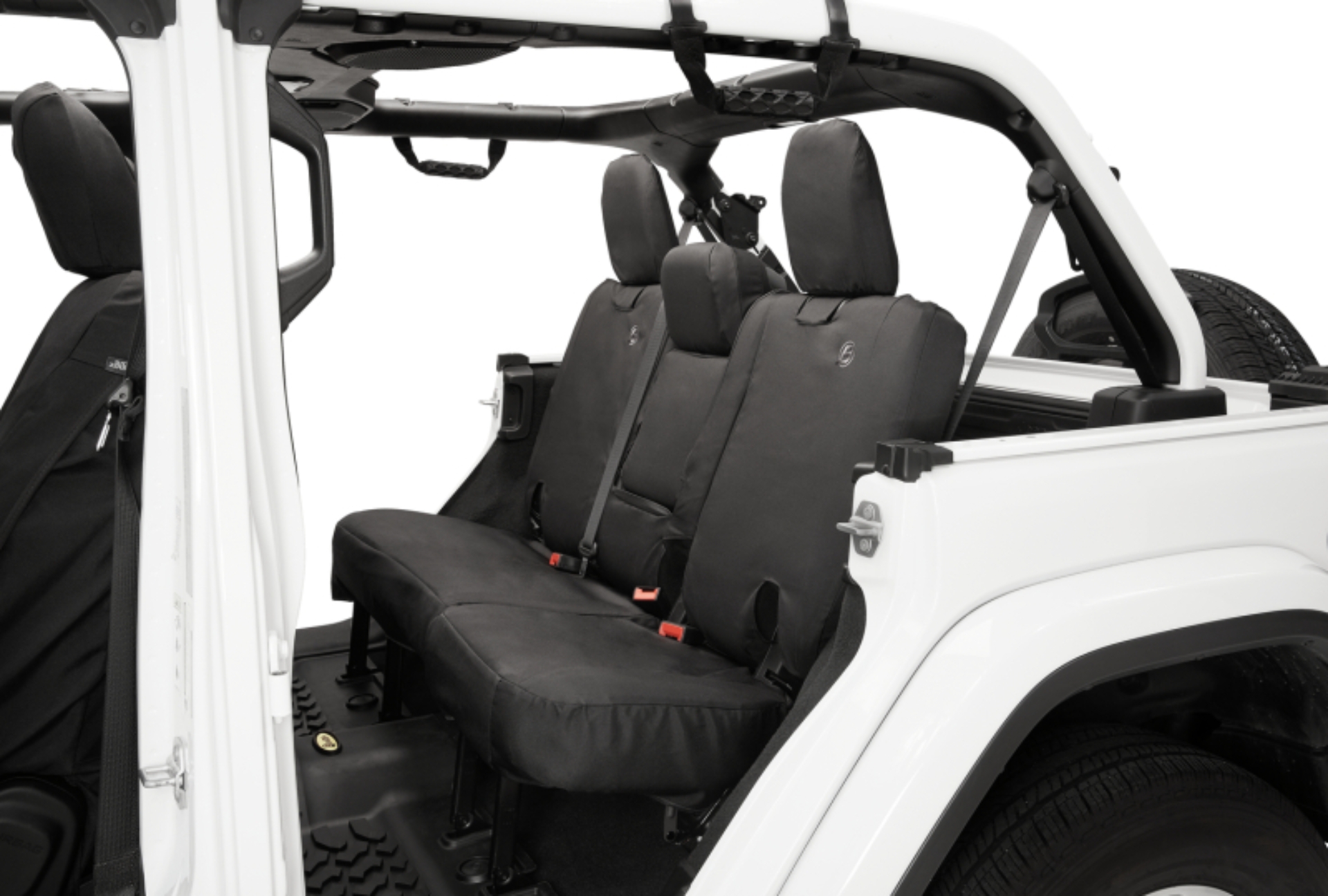 Picture of Bestop 18-23 Jeep Wrangler JL 4-Door Exc. 4Xe Rear W/ Fold Down Arm Rest Seat Covers (Black Diamond)