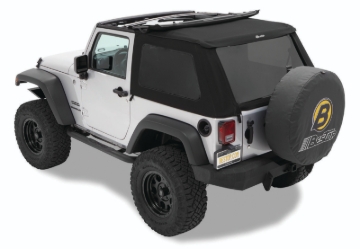 Picture of Bestop 07-18 Jeep Wrangler JK 2-Door A-Top Trektop (Prem Blk Twill Tinted Windows No Door Skins)