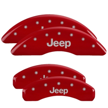 Picture of MGP 4 Caliper Covers Engraved Front & Rear 21-25 Grand Cherokee - Red w/ Jeep Logo