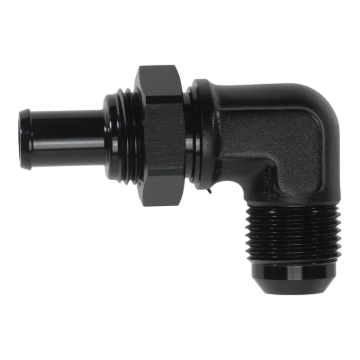 Picture of DeatschWerks 10AN Male Flare Bulkhead to 1/2in Hose Barb 90-Degree