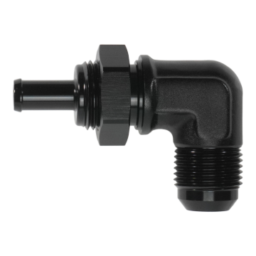 Picture of DeatschWerks 10AN Male Flare Bulkhead to 3/8in Hose Barb 90-Degree