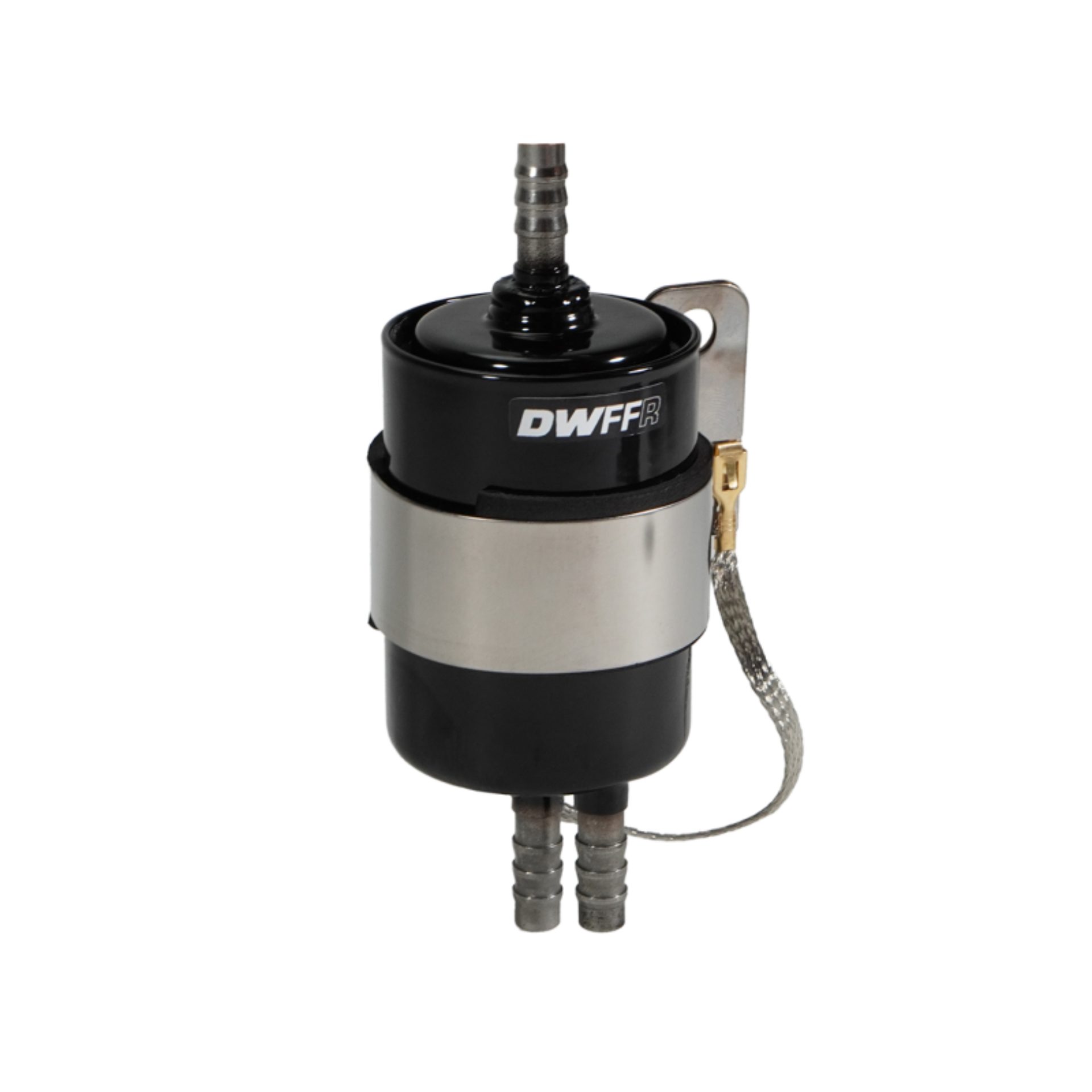 Picture of DeatschWerks 10 Micron 3/8in Barb Fuel Filter Regulator w/ Stainless Steel Body - Black