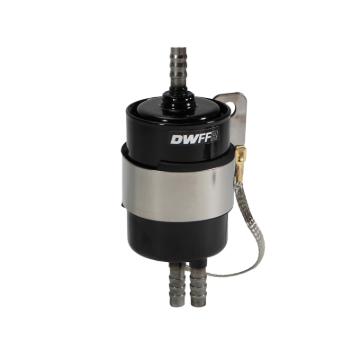 Picture of DeatschWerks 10 Micron 3/8in Barb Fuel Filter Regulator w/ Stainless Steel Body - Black