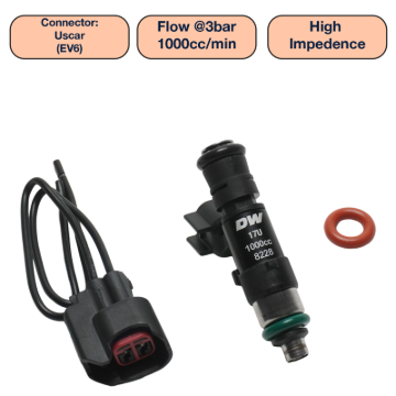 Picture of DeatschWerks Universal 1000cc Single Fuel Injector / 48mm Length / 14mm O-Ring Seals