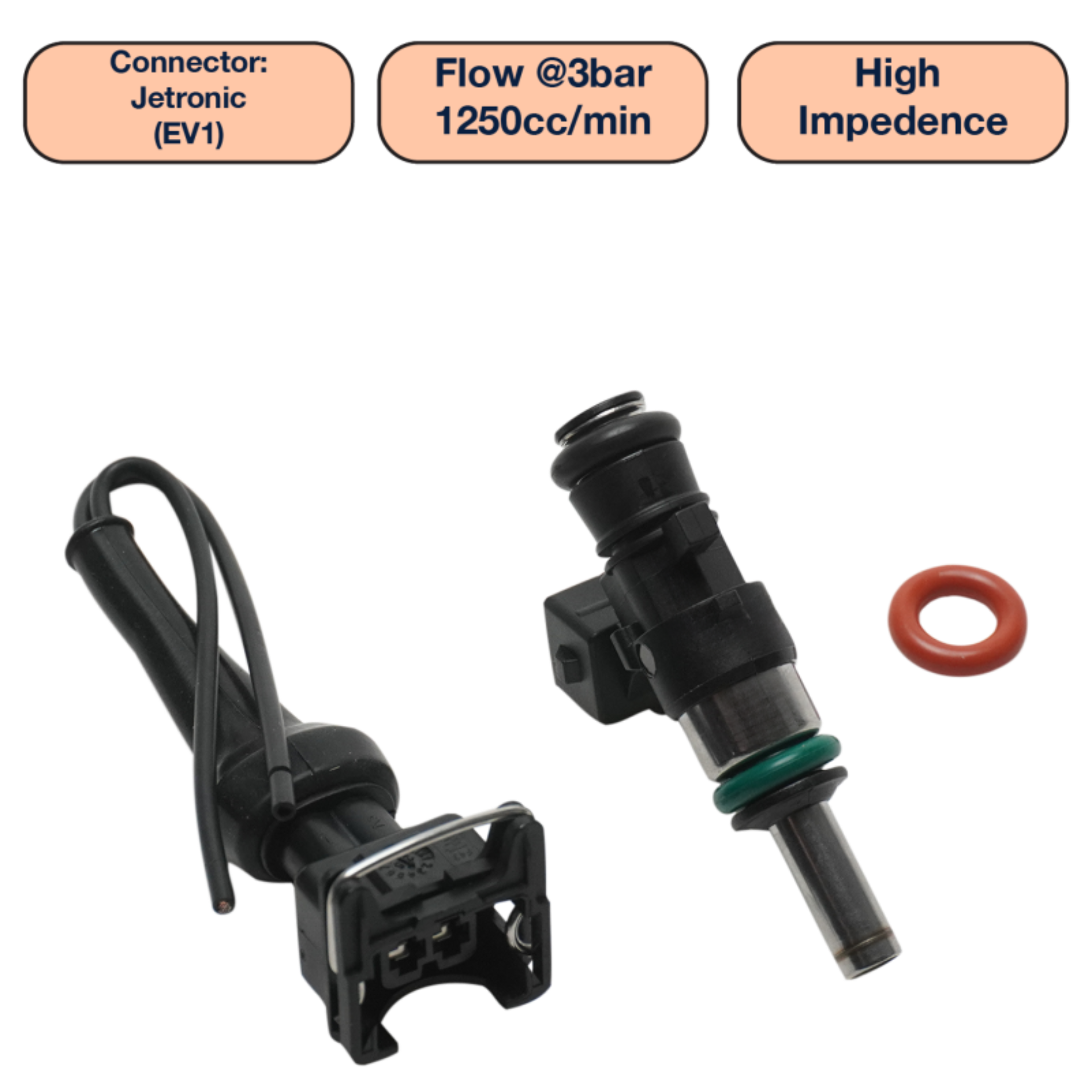 Picture of DeatschWerks Universal 1250cc Single Fuel Injector / 34mm Length / 14mm O-Ring Seals