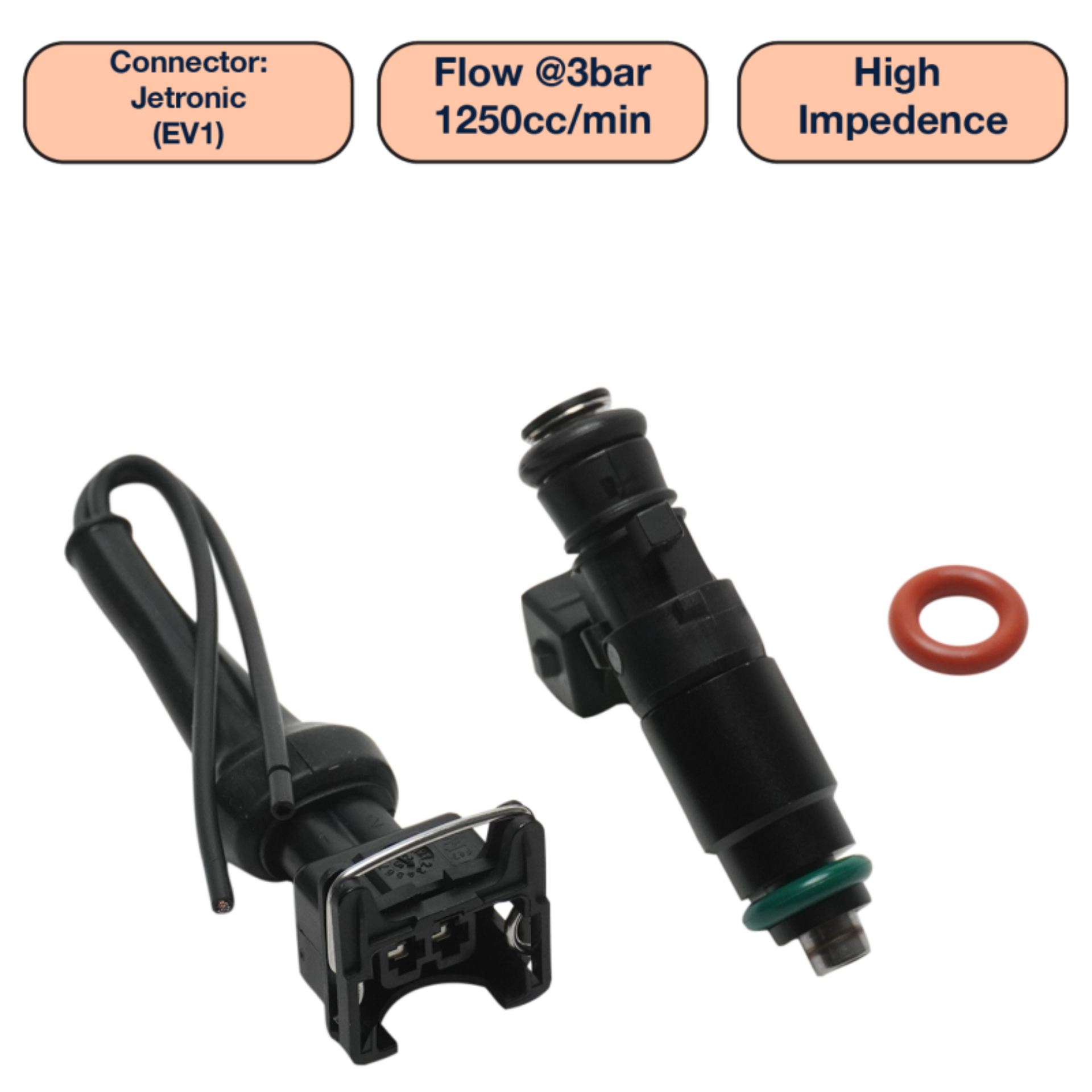Picture of DeatschWerks Universal 1250cc Single Fuel Injector / 48mm Length / 14mm O-Ring Seals