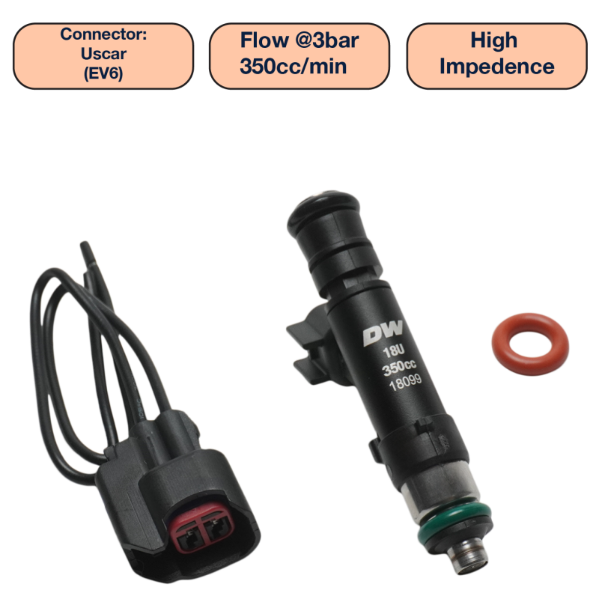 Picture of DeatschWerks Universal 350cc Single Fuel Injector / 60mm Length / 14mm O-Ring Seals