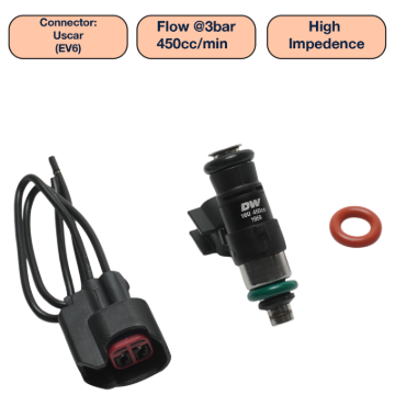 Picture of DeatschWerks Universal 450cc Single Fuel Injector / 34mm Length / 14mm O-Ring Seals