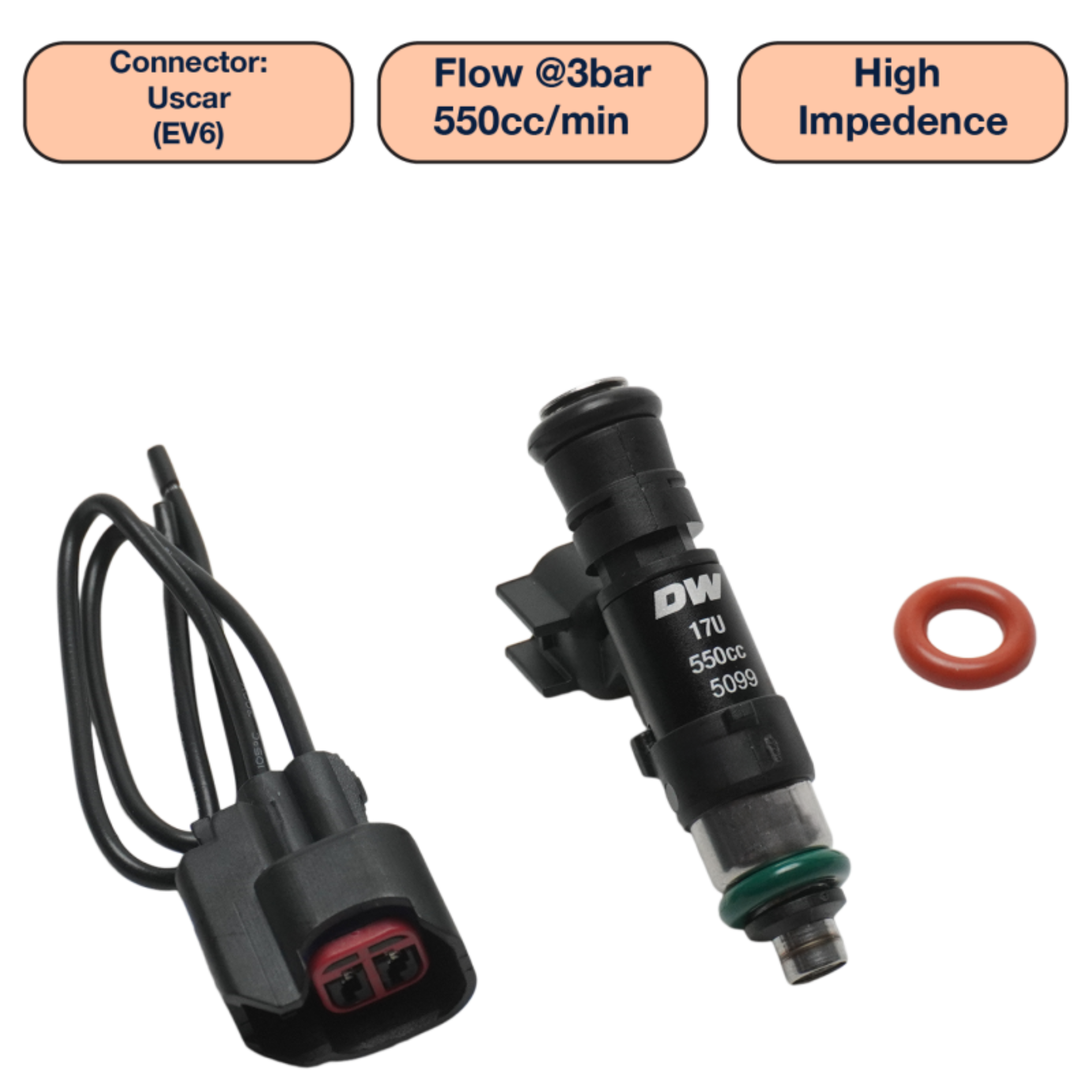 Picture of DeatschWerks Universal 550cc Single Fuel Injector / 48mm Length / 14mm O-Ring Seals