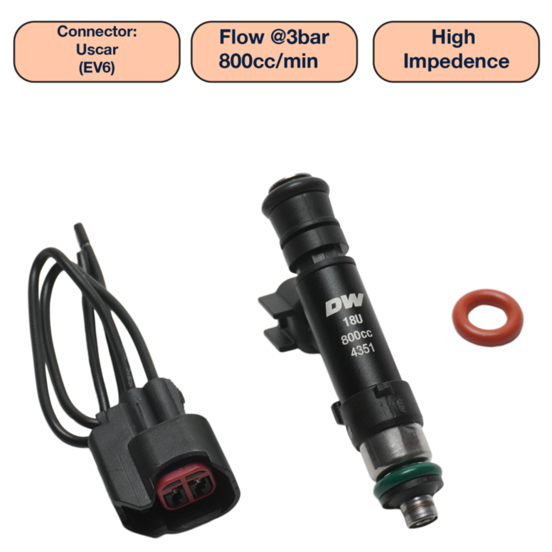 Picture of DeatschWerks Universal 800cc Single Fuel Injector / 60mm Length / 14mm O-Ring Seals
