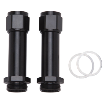 Picture of 8AN Holley Dual Feed 750, Dominator 1350 Carb Inlet Fitting (3-1/4") Black, Pair