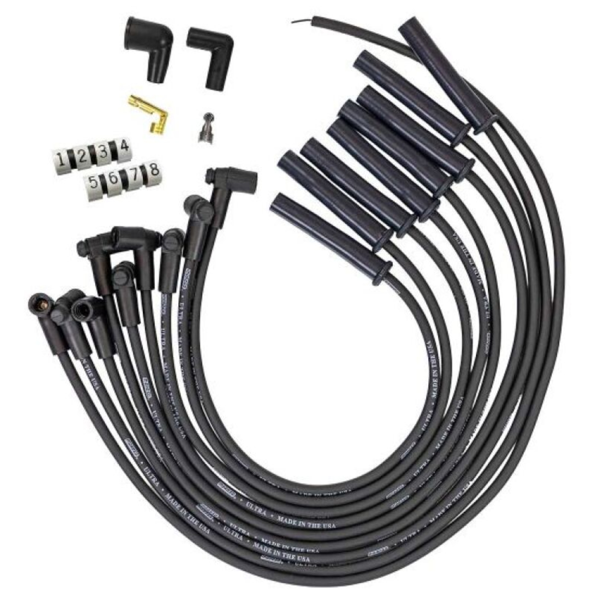 Picture of Moroso Ford 351C HEI-Style Cap Ultra 350 8mm Multi-Angle Boot Ignition Spark Plug Wire Set - Black