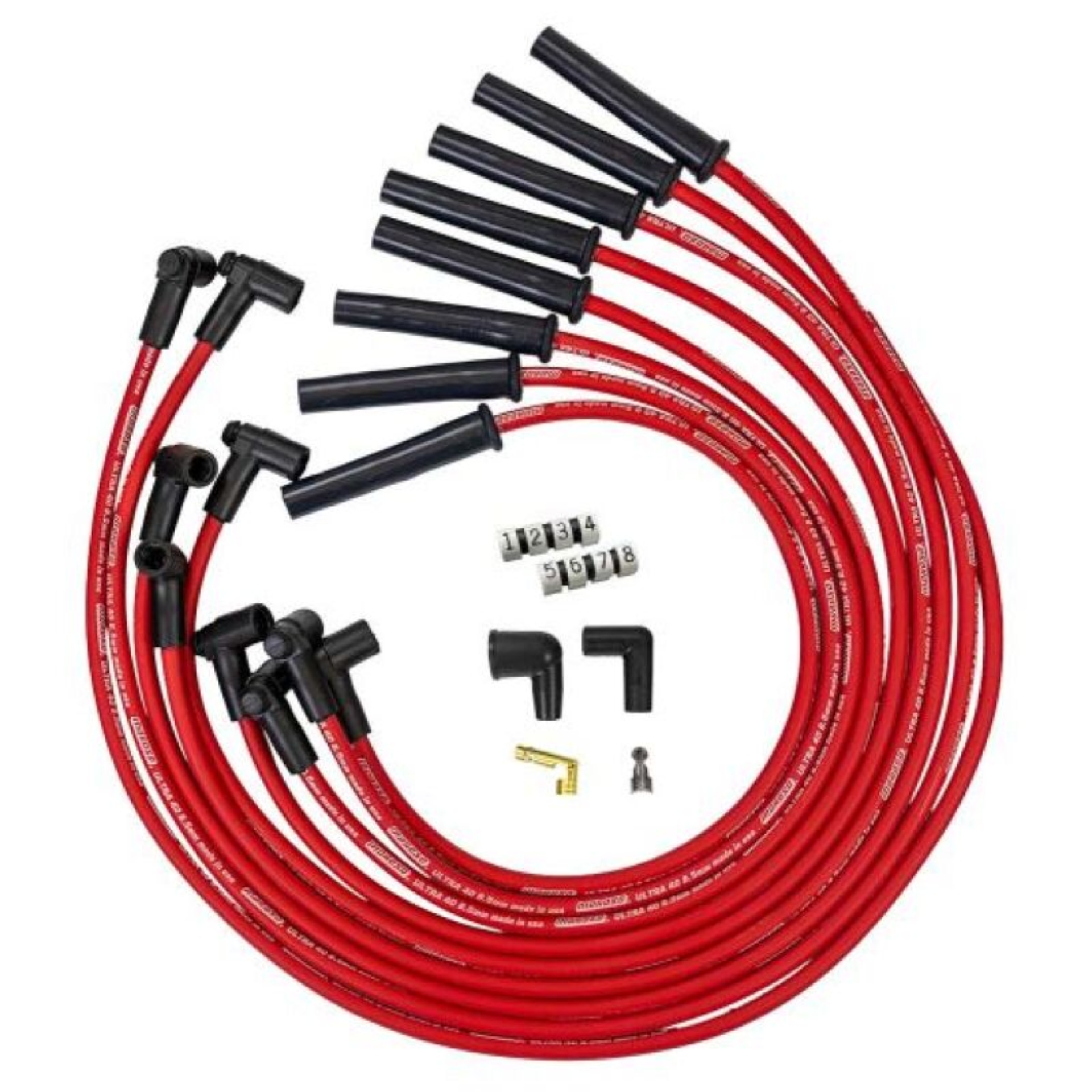 Picture of Moroso GM BBC 366-454 HEI-Style w/o Coil In Cap Ultra 40 8.5mm Multi-Angle Spark Plug Wire Set - Red