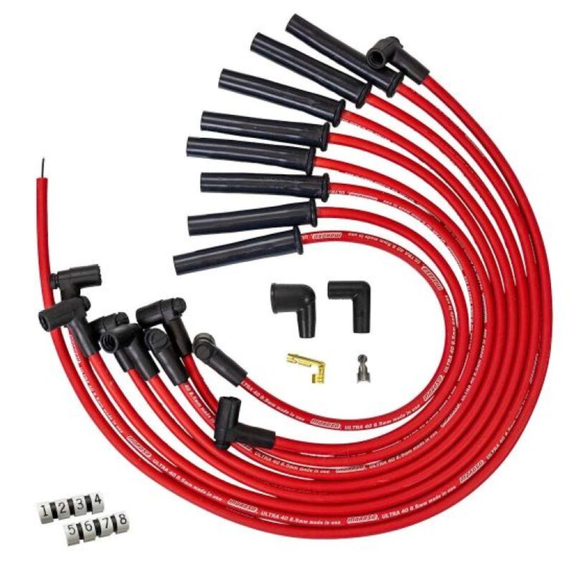 Picture of Moroso Ford 289/302/351W HEI-Style Ultra40 8.5mm Multi-Angle Boot Ignition Spark Plug Wire Set - Red