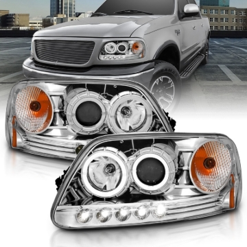 Picture of ANZO 1997.5-2003 Ford F-150 Projector Headlights w/ Halo and LED Chrome 1pc