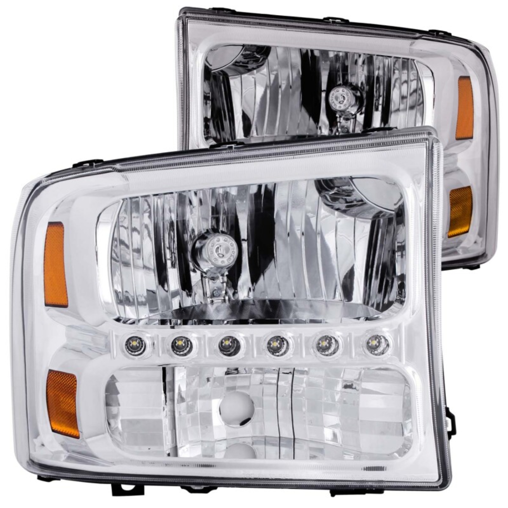Picture of ANZO 2000-2004 Ford Excursion Crystal Headlights Chrome w/ LED 1pc