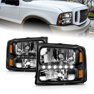 Picture of ANZO 2000-2004 Ford Excursion Crystal Headlights Black w/ LED 1pc