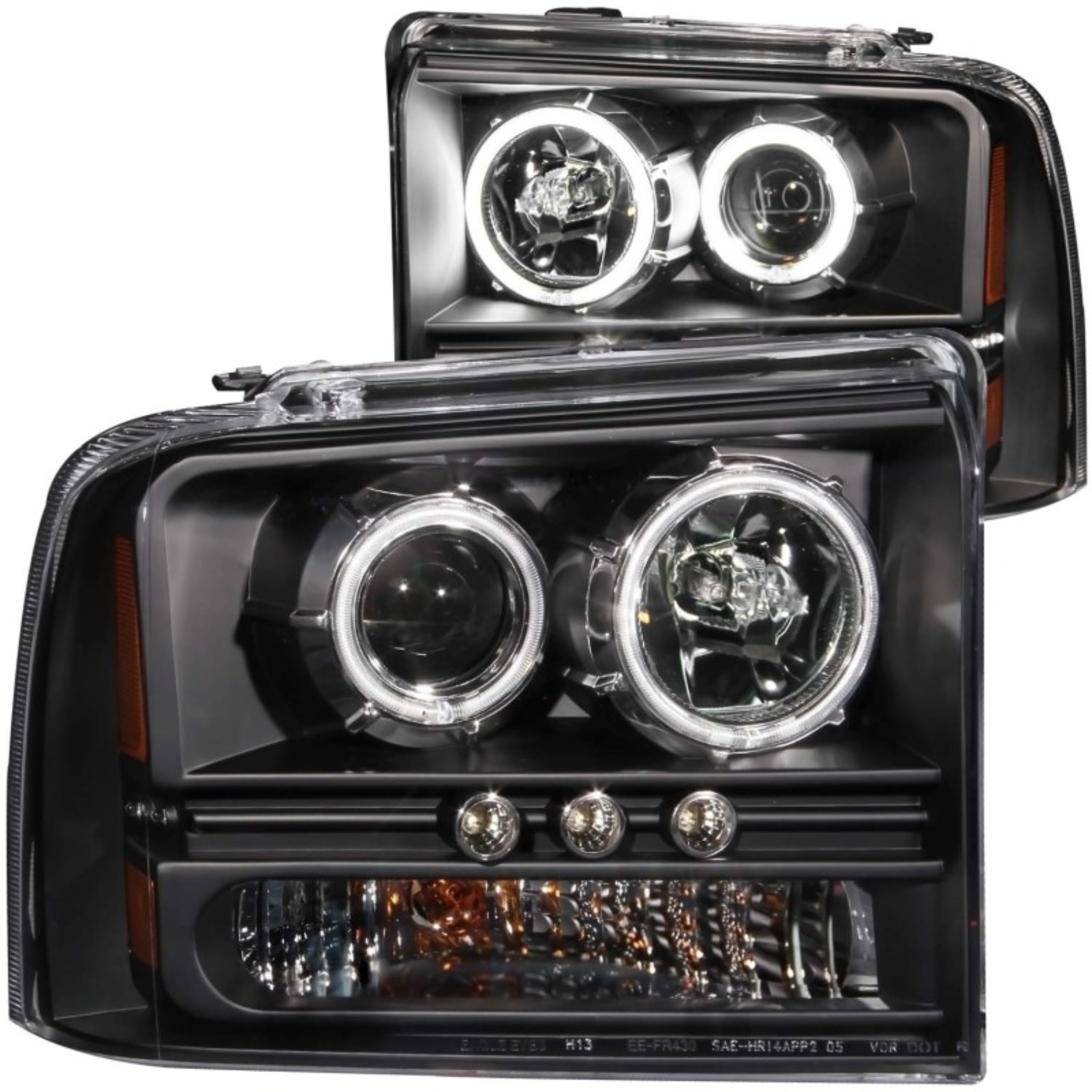 Picture of ANZO 2005-2007 Ford Excursion Projector Headlights w/ Halo Black w/ LED Strip (CCFL) 1pc
