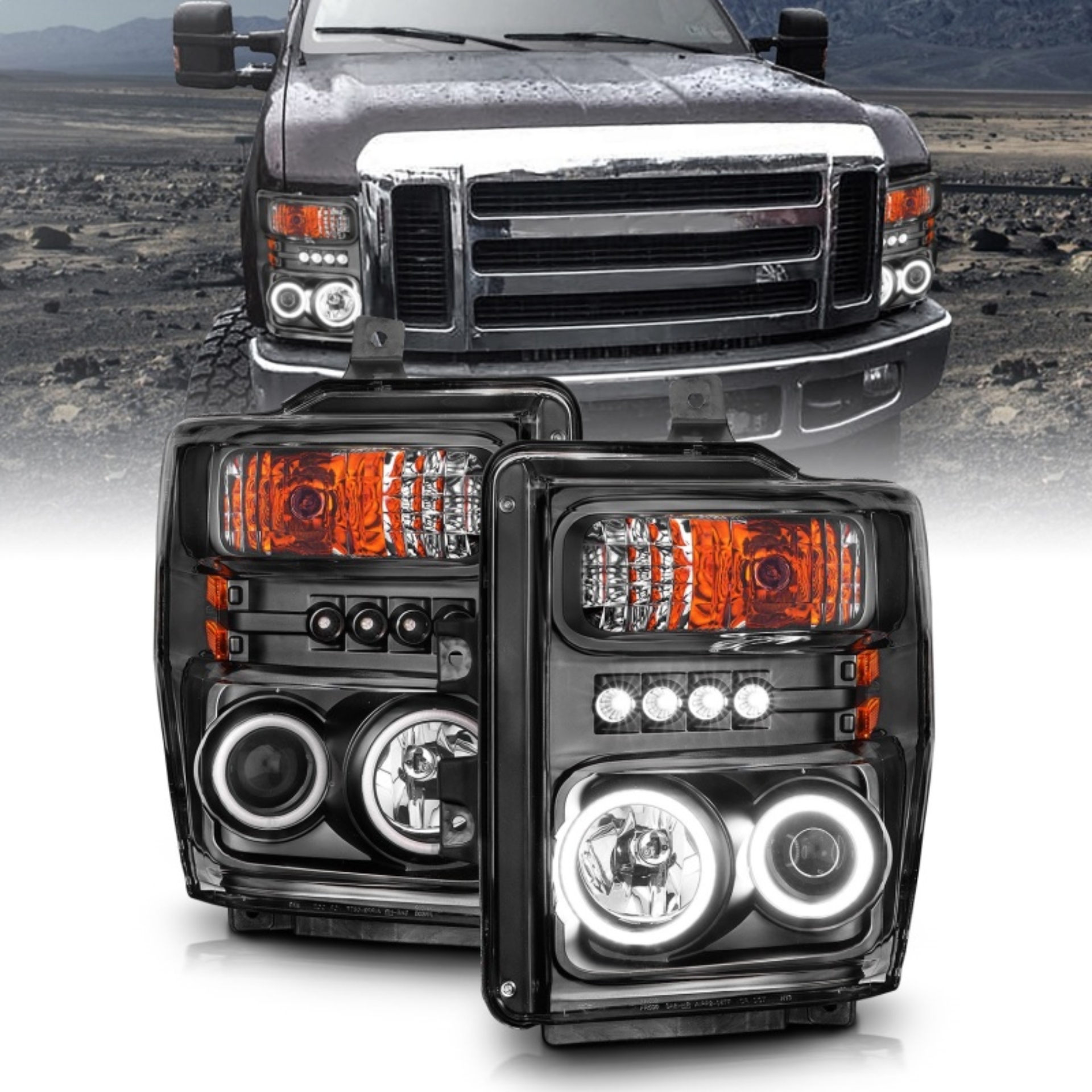 Picture of ANZO 2008-2010 Ford F-250 Projector Headlights w/ Halo Black (CCFL)