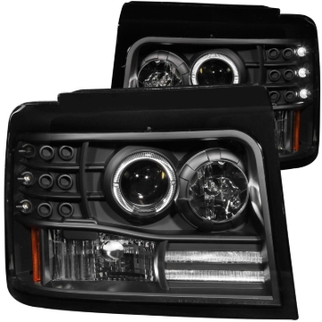 Picture of ANZO 1992-1996 Ford F-150 Projector Headlights w/ Halo Black w/ Side Markers and Parking Lights