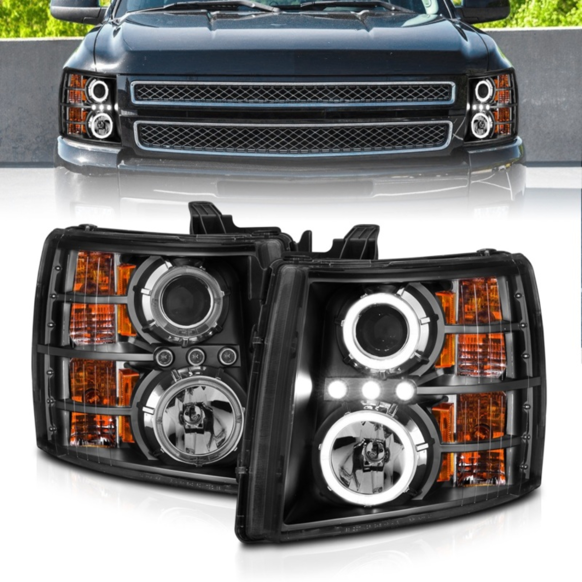 Picture of ANZO 2007-2013 Chevrolet Silverado 1500 Projector Headlights w/ Halo Black
